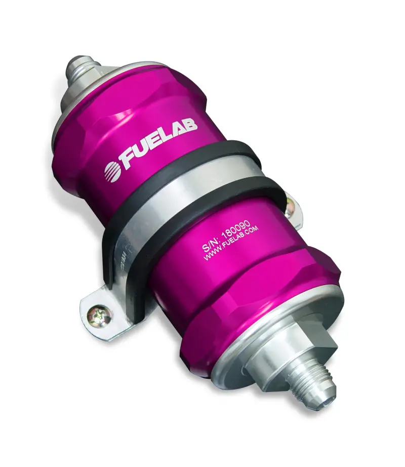 Fuelab 818 Inline Fuel Filter – Purple Housing, -10An Inlet / -6An Outlet, 6-Micron Fiberglass Media 1