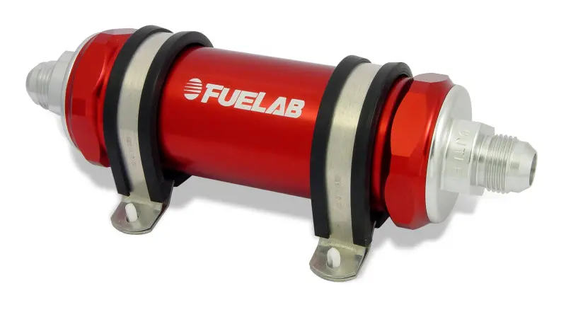 Fuelab 858 Inline Fuel Filter – Stainless Steel, -10An Fittings, 40-Micron, Red Housing With Check Valve 1