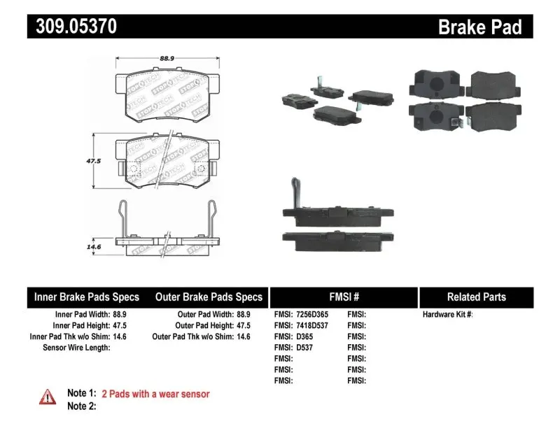 Stoptech Performance Rear Brake Pads For Honda S2000 (2000–2009), Accord (1992–2007), Tsx (2004–2010), And Rsx (2002–2006) 1