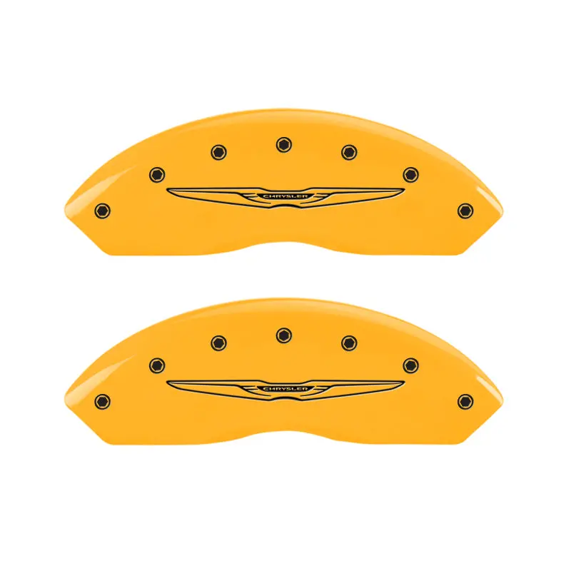 Mgp Engraved Front & Rear Caliper Covers For Chrysler Wing-Style Calipers – Yellow Finish On Black Chrome 1