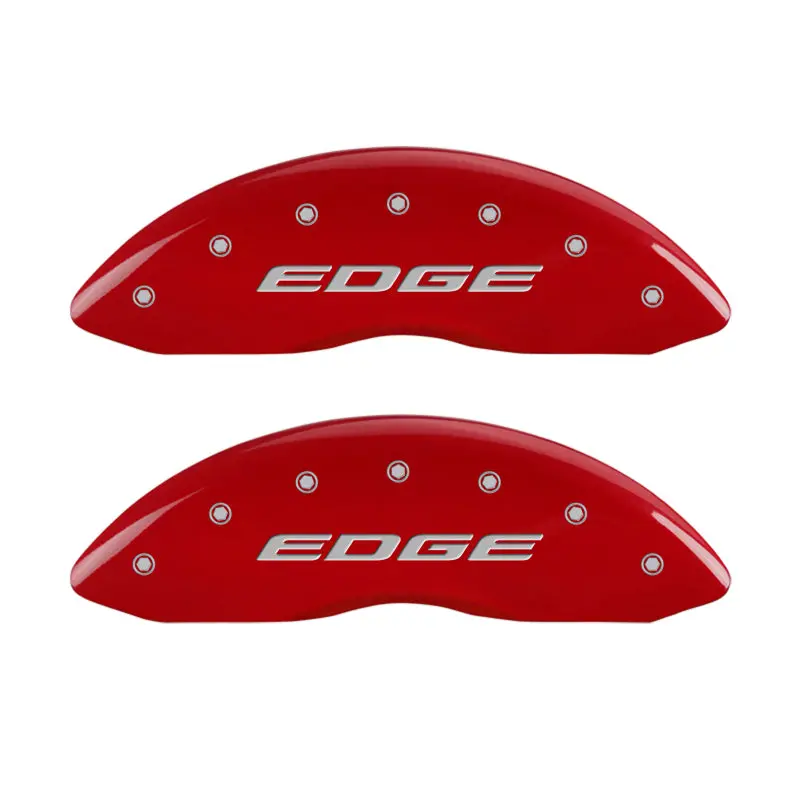 Mgp Edge Engraved 4-Piece Caliper Cover Set — 2015+ Model Year, Red Finish With Silver Chrome 1